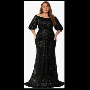 Giffniseti Black Sequin Off Shoulder Maxi Dress Sz 2X